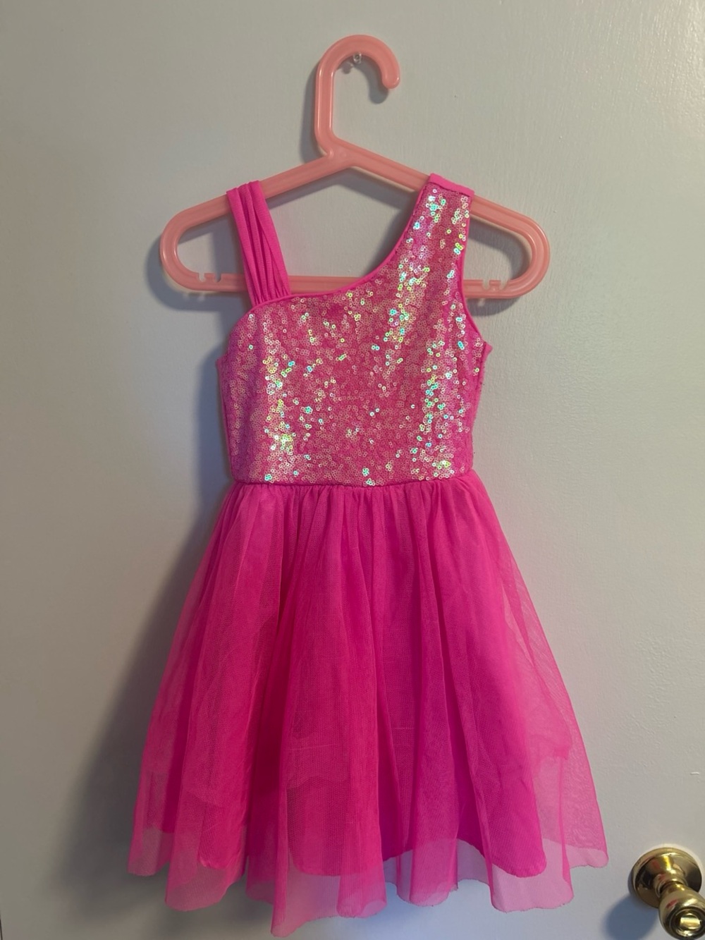 Cat & Jack Hot Pink Sequin One-Shoulder Tulle Dress